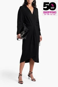 RRP €310 IRO Bodena Wrap Dress Size L Linen Blend Black Thin Made in Portugal - Picture 1 of 6