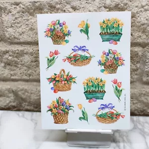Vintage Hallmark Easter Flowers in Basket Eggs SINGLE Sheet Stickers - Picture 1 of 2
