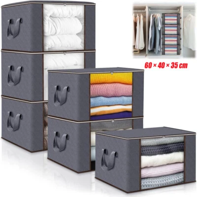 6x Aufbewahrungstasche 90L Aufbewahrungsbox mit Deckel, Groß Kleideraufbewahrung - Bild 1 von 4