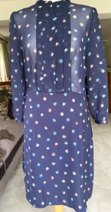 ZARA NAVY WITH SMALL FLORAL PRINT CHIFFON & SATIN DRESS SIZE L BNWT - Picture 1 of 6