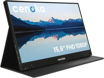 Portable Monitor 15.6" 1080p FHD IPS by CENOKA Speakers Stand Cover USB-C HDMI - Image 1 of 4