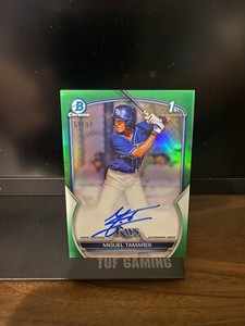 2023 Bowman Chrome Miguel Tamares 1st Bowman Auto Green #61/99. Tampa Bay Rays.