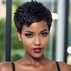 Pixie Cut Wigs Short Black Natural Pixie Human Hair Straight 100% Human Hair - Picture 1 of 10