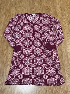 Womens Small Long Sleeve Sleep Shirt Fleece Charter Club Pink Design Poly Blend - Image 1 of 4