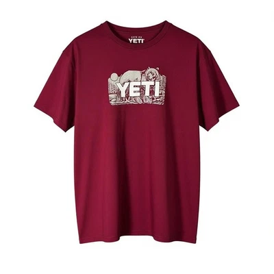 Camiseta para hombre Yeti Outdoors Bear Mountains Forest roja oscura - XL Foto 1 de 4