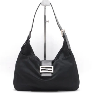 Fendi Mamma Baguette Shoulder Bag Purse Black Nylon Authentic - Picture 1 of 23