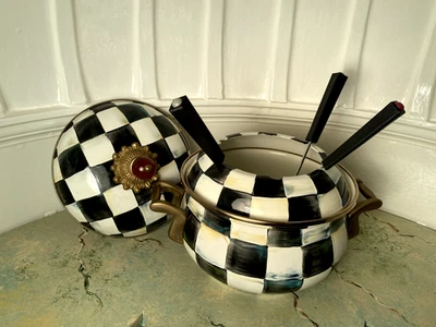 mackenzie childs B&W Country enamel fondue pot - Image 1 of 3