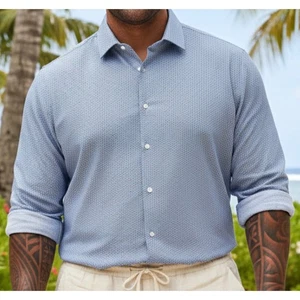 Report Collection Mens Blue Geometric Print Hyper Stretch Button Down Shirt 3XL - Picture 1 of 9