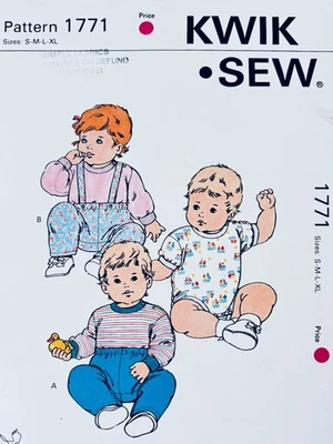 Kwik Sew Sewing Pattern 1771 Baby Rompers T-Shirt & Pants Sizes S M L XL UNCUT - Image 1 of 3
