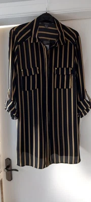 Primark Ladies Long Length Black And Gold Stripe Blouse Size 16. Brand New - Image 1 of 4