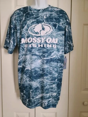 MOSSY OAK FISHING~ NWT Men's Blue Green Camo Short Sleeve Shirt~ L  New! - Image 1 of 4