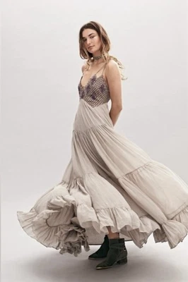 VESTIDO MAXI Free People Lost in a Dream Talla 10 Corpiño con Cuentas Raro Foto 1 de 4