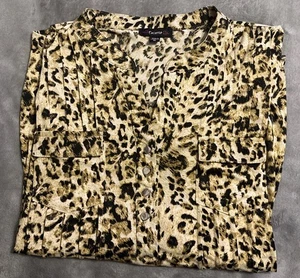 Blusa Cocomo para mujer talla XL estampado de leopardo manga 3/4 puños prendedor - Imagen 1 de 6