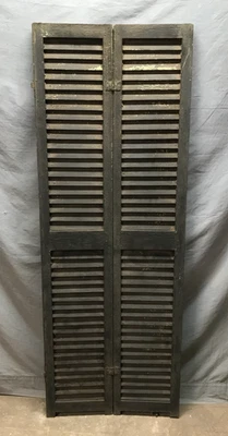 Persiana estrecha antigua 24x65 Shabby negra doble pliegue madera persiana de colección antigua 1525-25B Foto 1 de 4