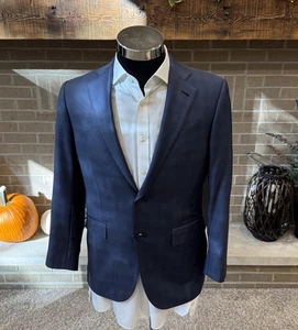 Ermenegildo Zegna mens 38S navy blue plaid Trofeo wool 2-button sport coat EUC - Picture 1 of 8