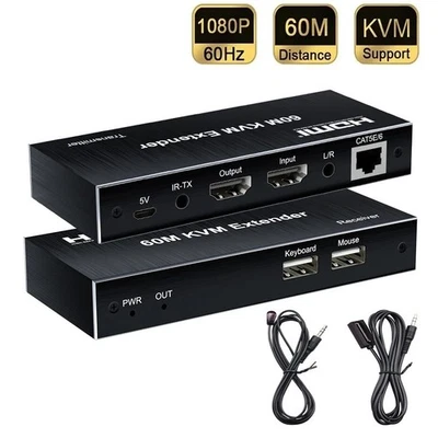 60M HDMI KVM Extender 1080P over cat5e/6 Cable with Loop Out USB Mouse Keyboard - Bild 1 von 4