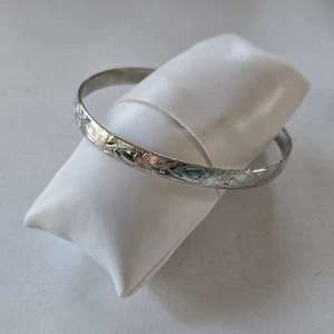 Vintage Hecho en Mexico Sterling Silver Bangle Bracelet Etched Floral 13 grams - Picture 1 of 9