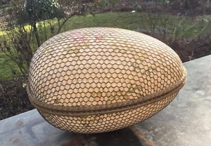 Schönes großes antikes Pappei Stoffbezug mit Netz Candy Container Länge 26cm rar - Bild 1 von 5