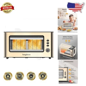 Elegant Stainless Steel Toaster with Dual Glass Window – 2 Slice Gold Design - Picture 1 of 12