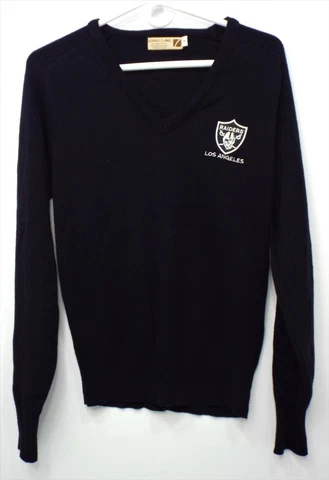 1035 VINTAGE LOGO 7 LOS ANGELES RAIDERS BLACK ORLON ACRYLIC EMBROIDERED SWEATER Cover