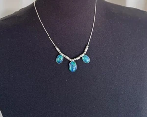 Lapislazuli Halskette 925 Sterling Silber 19" Kette blauer & grüner Stein - Bild 1 von 8