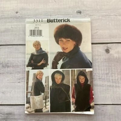 Butterick 3311 Sewing Pattern Faux Fur Accessories Hat Scarf Vest Sz XS-S UNCUT - Image 1 of 4