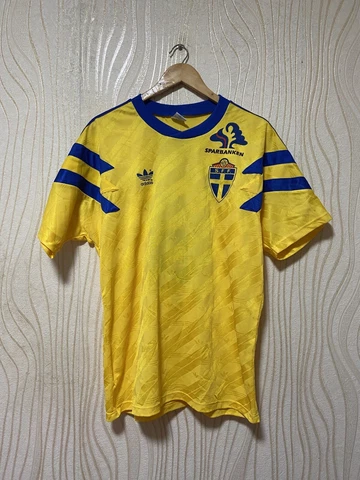 SWEDEN 1990 1991 HOME FOOTBALL SHIRT SOCCER JERSEY ADIDAS #16 MATCH WORN sz 10 Cover