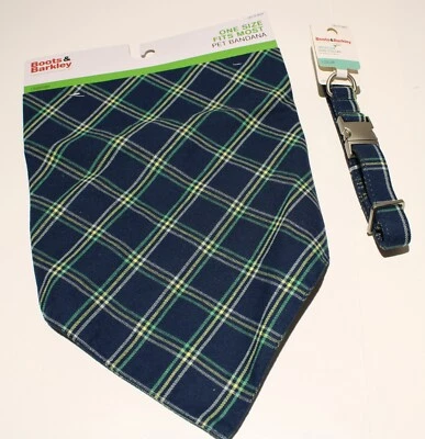 Boots & Barkley Dog Bandana and Collar Set Matching Plaid MEDIUM - Image 1 of 3