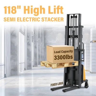 APOLLOLIFT 3300lbs Apilador de Palets Semi Eléctrico Patas Fijas 118" Elevación Foto 1 de 4
