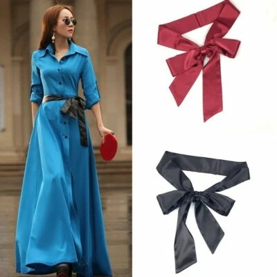 Women Satin Waistband Faux Silk Waist Belt Sash Lace Up Bow Tie for Dress - Image 1 of 4
