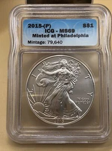 2015 (P) No Mint Mk SILVER EAGLE ICG MINTED AT PHILADELPHIA MINT MINTAGE 79,640 - Picture 1 of 17