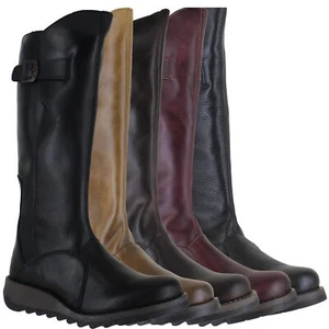 Womens Fly London Mol 2 Zip-Up Leather Wedged Knee High Leg Boots Sizes 4 to 8 - Picture 1 of 16