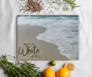 Personalized Custom Beach Ocean Tempered Glass Cutting Board, Housewarming Gift - Picture 1 of 9
