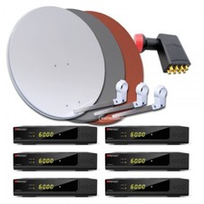 6 Teilnehmer HDTV Sat Anlage 6x Receiver HD AX300 plus 80cm Spiegel Octo LNB