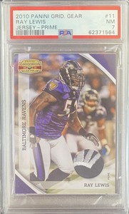 2010 Ray Lewis Panini Gridiron Gear /50 Prime 2 Color Logo Patch PSA 7 Ravens 💎