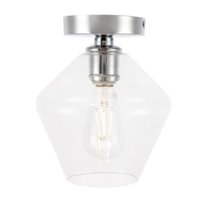 Glass Shade Chrome Kitchen Bathroom Hallway Flush Mount Ceiling Light Fixture - Picture 1 of 10