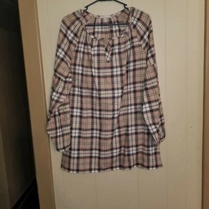 Top tipo campesino a cuadros tostado/rosa/gris/blanco talla 14/16 - Imagen 1 de 4