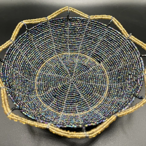Kenya Tanzania Masai African Glass Seed Bead Bowl Handmade Wire Basket Bowl 6” Cover