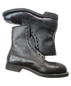 Vintage 70s US Military 1988s Waffle Sole Black Leather Combat Boots Mens 9 R - Picture 1 of 11
