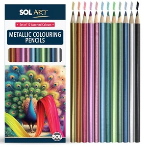 SOL 12-24 Metallic Pencils Intense Assorted Colours Drawing Colouring Artist Art Set