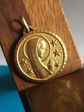 Vintage Médaille Pendentif Vierge Etoilée Plaqué Or