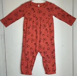 Carter's Baby Girl 12M One Piece Outfit Long Sleeve/Pants Orange w/ Cherries EUC - Picture 1 of 10