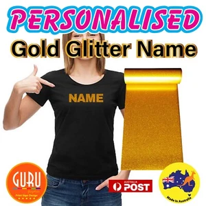 Iron On Decal Heat Press Personalised Name Sticker For T Shirt Glitter Mettalic - Picture 1 of 10