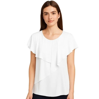 Who What Wear White Ruffled Layered Flutter Sleeve Blouse Top XS NWT Minimalist - Image 1 of 4