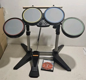 Playstation 3 2 PS3 PS2 Rock Band Drum Set Wired BUNDLE w/ Game Working - Picture 1 of 8