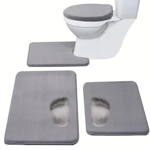 Memory Foam Bath Mat Set 4 Piece with Toilet Lid Cover and Rug Set Combo, Bat... - Picture 1 of 5