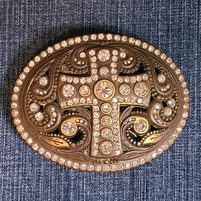 Hebilla de cinturón cruzada vintage Justin Western tono bronce estrás Foto 1 de 4