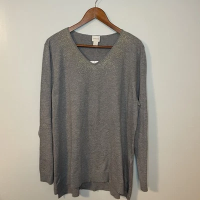 NWT Chico's Shimmer Jordan Pullover Sz 3 (XL) Silver Gold Holiday Silk Blend - Image 1 of 4