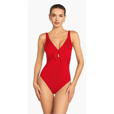 Robin Piccone Ava traje de baño de una pieza de un nudo rojo peonía 8 Foto 1 de 4