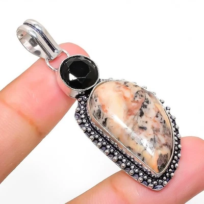 Cappuccino diaspro, pietra preziosa spinello argento sterling 925 ciondolo... - Immagine 1 di 4